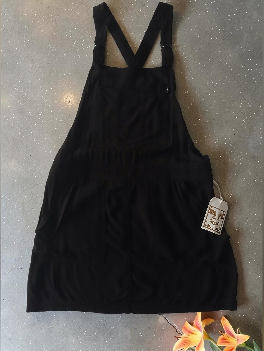 New Obey Jinx Jumper Dress in Black with 5 Large Pockets